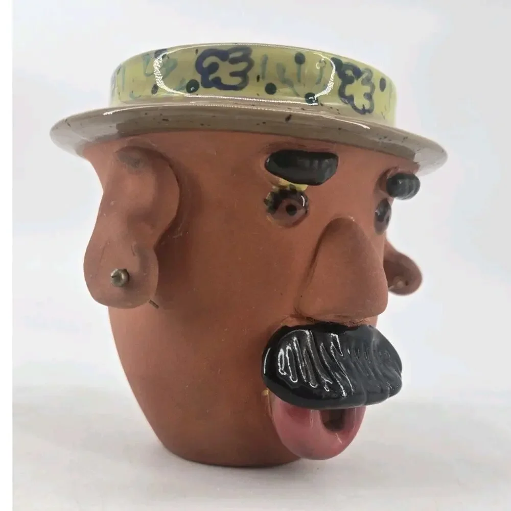 Vtg 2005 Bird Brain Whimsical Louie Hand Painted Terracotta Planter Pot ***Read*